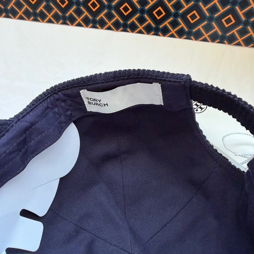 Tory Burch Corduroy Logo Cap Hat Tory Navy Blue